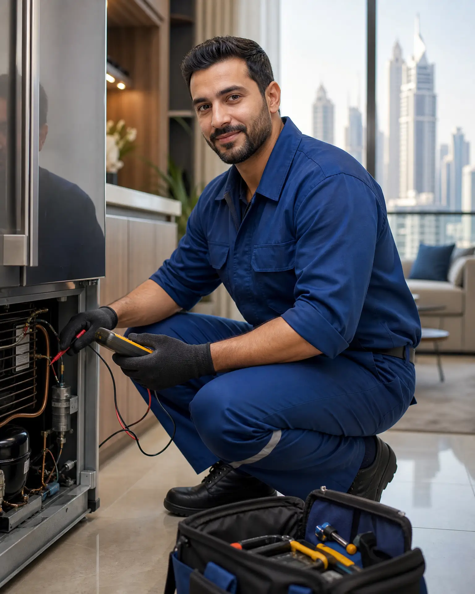 UniqueFix technician inspecting a home appliance